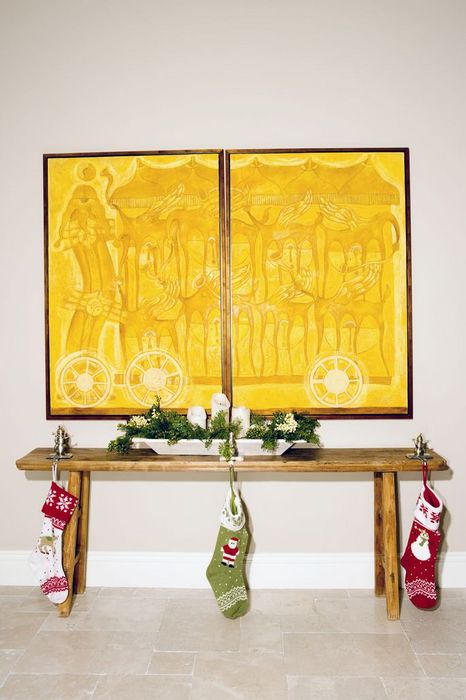 Christmas stockings hanging with a table