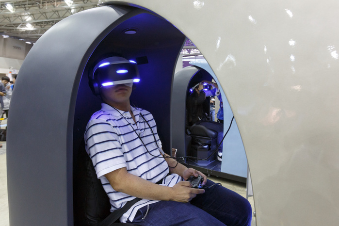 Niconico Chokaigi 2018 A visitor tries out a VR Sense during the Niconico Chokaigi festival in Makuhari Messe Convention Center on April 29, 2018, Chiba, Japan. Niconico Chokaigi is organized by Japan s largest social video website Niconico which has over 70 million registered users, including 2.2 million paying members. Organizers claim to attract 150,000 visitors during the two day festival.  Photo by Rodrigo Reyes Marin AFLO 