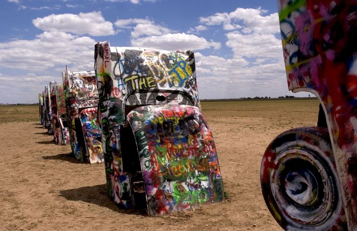 Buried cars in ground, The Cadillac Ranch, Amarillo, Texas