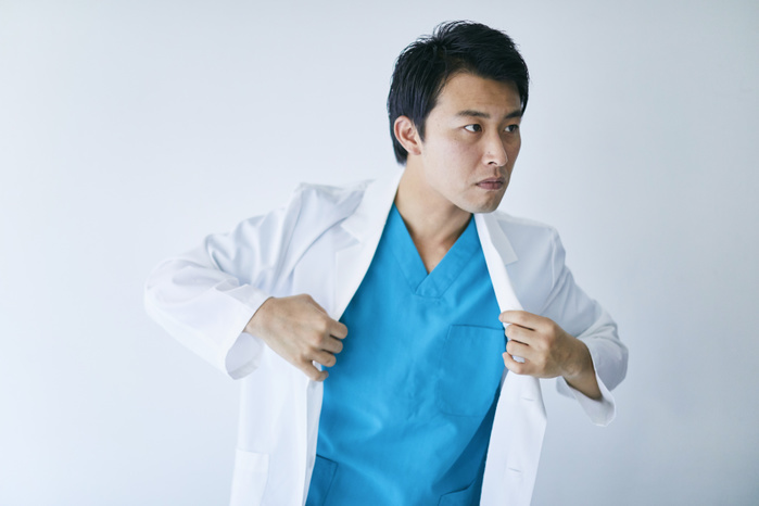 Japanese doctor wearing a white coat
