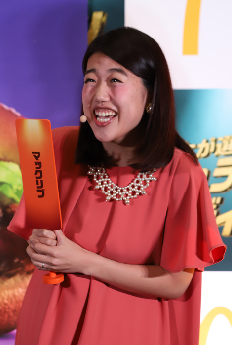 Mack s new campaign: Regular menu competes May 8, 2018, Tokyo, Japan   Japanese comedienne Natsuko Yokosawa attends a promotional event for McDonald s Japan new regular menu audition in Tokyo on Tuesday, May 8, 2018. Fast food restaurant chain McDonald s Japan will decide the new regular menu from three sanwiches of beef, chicken and pork end of this month.    Photo by Yoshio Tsunoda AFLO  LWX  ytd 
