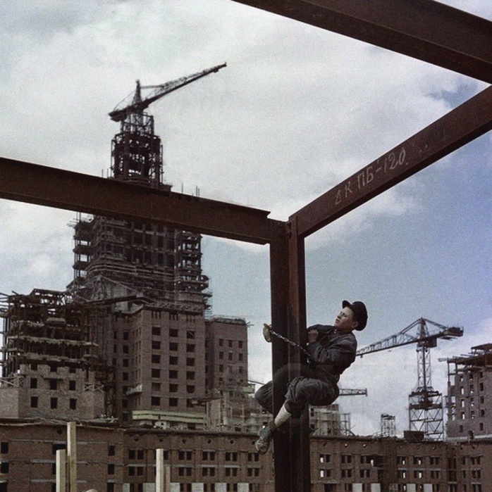 The construction of the main building of Moscow State University on Lenin Hills The construction of the main building of Moscow State University on Lenin Hills   Anonymous     Color photography   Early 1950s   Russia   Private Collection  