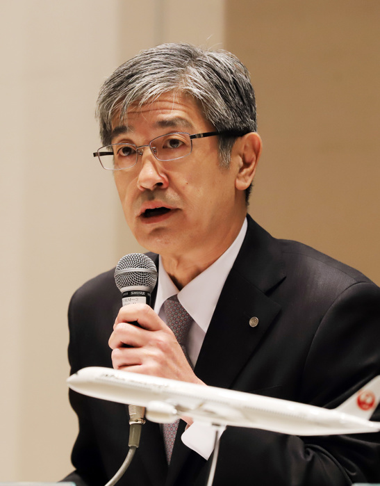JAL to enter international LCC business on a full scale May 14, 2018, Tokyo, Japan   Japan Airlines  JAL  president Yuji Akasaka announces the company will enter the low cost carrier  LCC  business for the international market at the company s headquarters in Tokyo on Monday, May 14, 2018. JAL has plan to start the LCC service at the international routes with medium to long haul flights from Narita international airport using Boeing 787 aircrafts in 2020.    Photo by Yoshio Tsunoda AFLO  LWX  ytd 