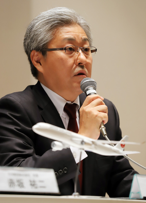 JAL to enter international LCC business on a full scale May 14, 2018, Tokyo, Japan   Japan Airlines  JAL  managing executive officer Tadao Nishio announces the company will enter the low cost carrier  LCC  business for the international market at the company s headquarters in Tokyo on Monday, May 14, 2018. JAL has plan to start the LCC service at the international routes with medium to long haul flights from Narita international airport using Boeing 787 aircrafts in 2020.    Photo by Yoshio Tsunoda AFLO  LWX  ytd 