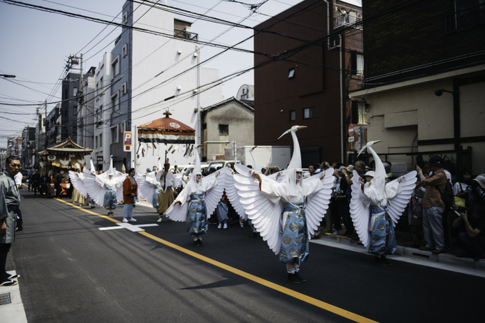 Japan Sanja Festival TOKYO, JAPAN   MAY 18: Heron hooded dancers perform as they parade down the streets toward Asakusa Shrine during Tokyo s one of the largest three day festival called  Sanja Matsuri  on May 18, 2018 in Tokyo, Japan. A boisterous traditional mikoshi  portable shrine  is carried in the streets of Asakusa to bring luck, blessings and prosperity to the area and its inhabitants.  Photo: Richard Atrero de Guzman Aflo 