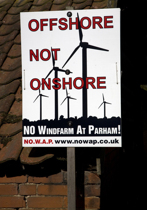 Windfarm protest poster, Offshore not Onshore, Parham, Suffolk, England