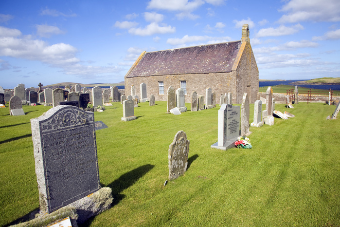 Church and churchyard, Sandness, Mainland, Shetland Islands, Scotland Church and churchyard, Sandness, Mainland, Shetland Islands, Scotland