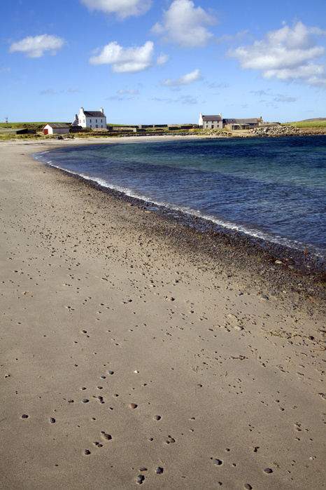 Sandy beach and sea shore, Melby, near Sandness, Mainland, Shetland Islands, Scotland Sandy beach and sea shore, Melby, near Sandness, Mainland, Shetland Islands, Scotland