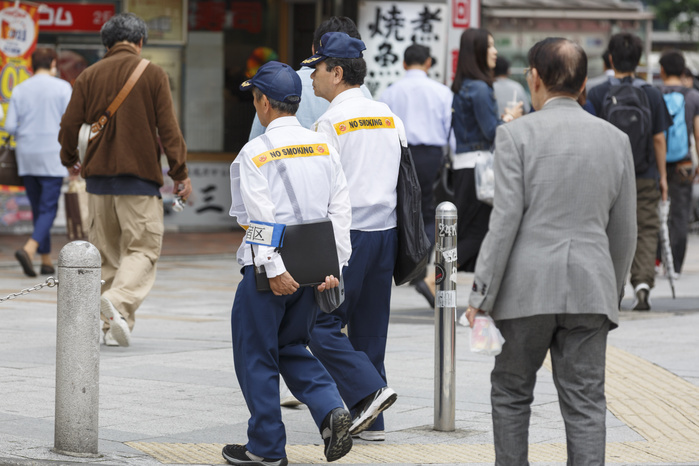 World No Tobacco Day  Japanese no smoking area enforcement officers are seen near to Shinjuku Station on May 31, 2018, Tokyo, Japan. The World Health Organization  WHO  and Japan s health ministry continue pushing   tobacco free   plan to ban smoking in all public places ahead of the 2020 Olympic Games, but efforts have so far failed.  Photo by Rodrigo Reyes Marin AFLO 