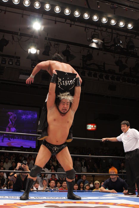 (T-B) Akira Raijin, Suwama, OCTOBER 11, 2008 - Pro Wrestling : All Japan Pro-Wrestling event at Korakuen Hall in Tokyo, Japan. Hiraku/AFLO) [0722]