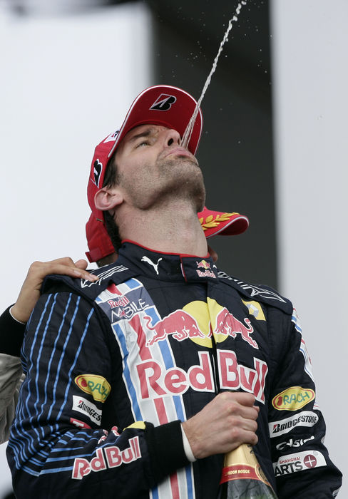 Brazilian GP   Webber s 2nd win of the season Mark Webber  Red Bull , OCTOBER 18, 2009   F1 : Mark Webber of Australia and Red Bull Racing celebrates on the podium after winning the Brazilian Formula One Grand Prix at the Interlagos Circuit in Sao Paulo, Brazil.  Photo by AFLO   0906      Local Caption         www.hoch zwei.net     copyright: HOCH ZWEI   Juergen Tap    