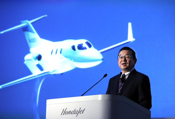 Honda Jet goes on sale in Japan. June 6, 2018, Tokyo, Japan   Japanese automaker Honda president Takahiro Hachigo announces Honda Jet will enter Japan s business jet market at Honda s headquarters in Tokyo on Wednesday, June 6, 2018. Honda Aircraft started to accept orders of Honda Jet in Japan on June 8 and expected to be delivered early next year.     Photo by Yoshio Tsunoda AFLO  LWX  ytd 