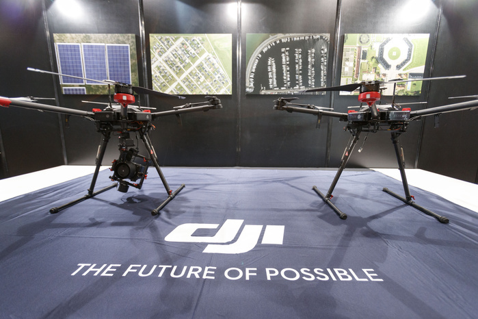 Digital Signage Japan 2018 DJI drones on display during the Digital Signage Japan  DSJ  at Makuhari Messe Convention Center on June 13, 2018, Chiba, Japan. DSJ is the biggest trade show in Japan showcasing innovative digital communications and interactive technology solutions for customer and employee facing organizations. Organizers expect 140,000 visitors during the three day exhibition which runs till June 15.  Photo by Rodrigo Reyes Marin AFLO 