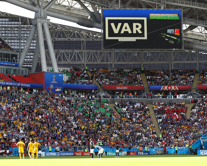 2018 FIFA World Cup France v Australia A general view as the screen shows the VAR  Video Assistant Referee  during the FIFA World Cup Russia 2018 Group C match between France 2 1 Australia at Kazan Arena in Kazan, Russia, June 16, 2018.  Photo by Kenzaburo Matsuoka AFLO 