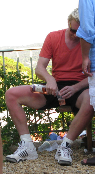 Boris Becker, Jul 29, 2009 : Boris Becker drinking Rose wine. Notice how his legs are burned from the sun. Amir Annual Summer Party (Photo by Celebrity Vibe/AFLO) [2361]