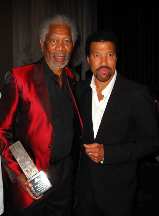 Morgan Freeman and Lionel Richie, Oct 18, 2009 : First Annual Noble Humanitarian Awards Inside. Beverly Hilton Hotel. Beverly Hills, CA, USA. Sunday, October 18, 2009. (Photo by Celebrity Vibe/AFLO) [2361]