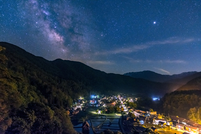 Gifu Prefecture Shirakawa-go under a starry sky
