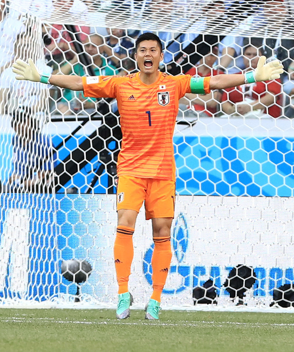 2018 FIFA World Cup Goalkeeper Eiji Kawashima gives loud instructions during the first half of the match between Japan and Poland, June 28, 2018  photo date 20180628  location Volgograd Arena, Russia