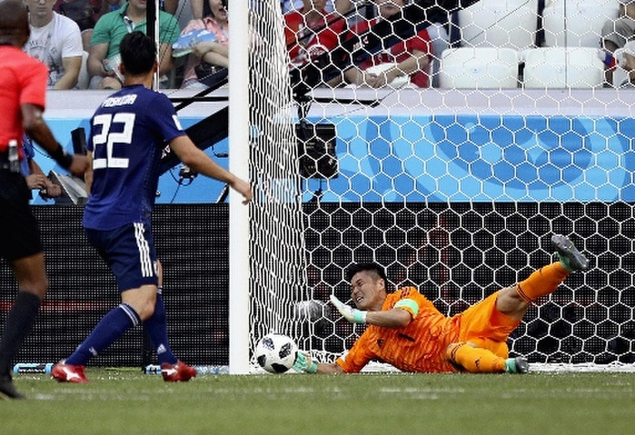 2018 FIFA World Cup Kawashima makes a fine save in the first half Goalkeeper Kawashima makes a good save in the first half of the match between Japan and Poland in Volgograd, Russia, on March 28. 
