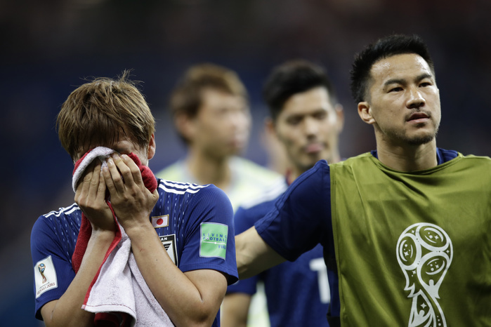 FIFA World Cup Russia 2018 Takashi Inui  JPN , JULY 2, 2018   Football   Soccer : Takashi Inui and Shinji Okazaki react after losing the Russia 2018 World Cup round of 16 football match between Belgium and Japan at the Rostov Arena in Rostov On Don on July 2, 2018.  Photo by AFLO 