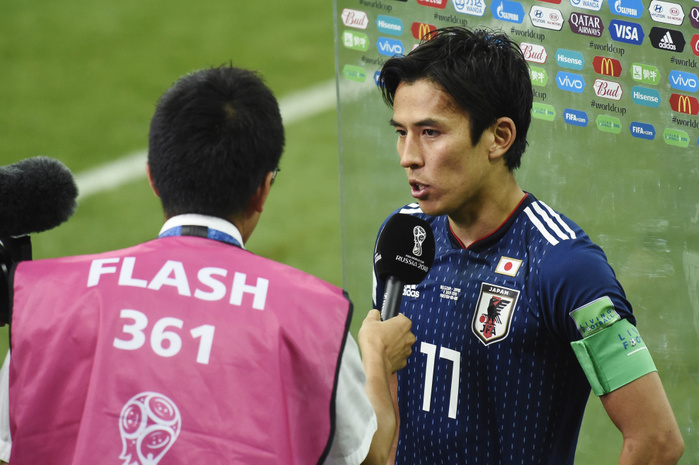 FIFA World Cup Russia 2018 Makoto Hasebe  JPN , JULY 2, 2018   Football   Soccer : Makoto Hasebe of Japan reacts at the end of FIFA World Cup Russia 2018 round of 16 match between Belgium 3 2 Japan at Rostov Arena, Rostov On Don, Russia on July 2, 2018.  Photo by Itaru Chiba AFLO 
