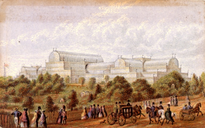 World s Fair in London  1851  Crystal Palace, Hyde Park, London, England.  Building designed by Joseph Paxton  1801 1865 , English gardener and architect, to house the Great Exhibition of 1851. Oleograph by George Baxter  1804 1858 .  