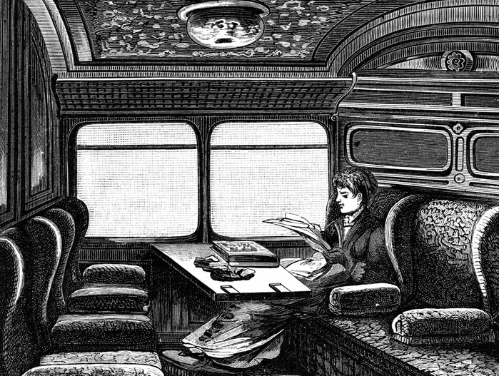 Orient Express Compartment on the Orient Express reserved for women.  Wood engraving published Leipzig c1895
