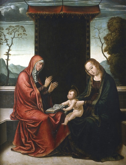 St Anne, the Virgin and the Child'. St Anne was the mother of the Virgin Mary and grandmother of Jesus. Jean de Borgona the Second (c1500-1565). Oil on wood. Private collection.