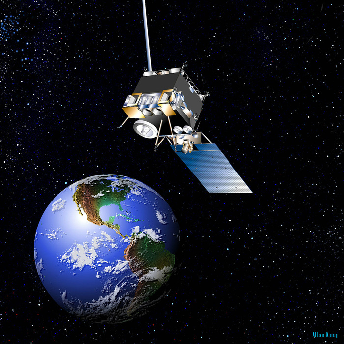 GOES 13 satellite  image provided by NASA  Artist s conception of the GOES 13 satellite. Credit: NASA