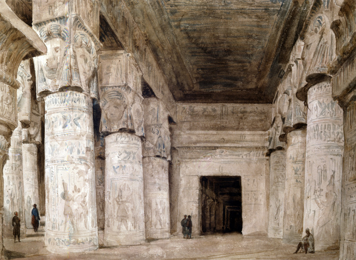 Dendera Interior'. Hector Horeau (1801-1782) French architect. Great Hall of the Temple of Hathor, showing the decorated columns. Dendera, Egypt. Archaeology Architecture Religion Mythology Ancient Egyptian