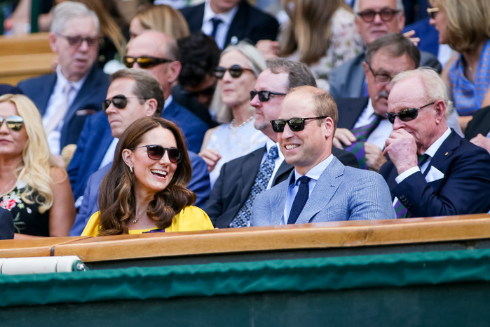 2018 Wimbledon   British Prime Minister and the Prince and Princess of Wimbledon Prince William and the Duchess of Cambridge, JULY 15, 2018   Tennis : Prince William and Catherine, the Duchess of Cambridge during the Men s singles final match of the Wimbledon Lawn Tennis Championships between Novak Djokovic of Serbia and Kevin Anderson of South Africa at the All England Lawn Tennis and Croquet Club in London, England.  Photo by AFLO  