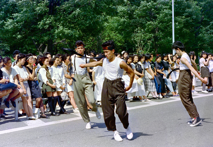 Harajuku Pedestrian Heaven  July 7, 1987  July 7, 1987, Tokyo, Japan   Japan s flamboyant and eclectic youth tribes turn otherwise peaceful but sleepy area in Tokyo s upscale Harajuku into outrageous and sometimes crazy pedestrians  paradise, called  Hokoten.  Photo by Natsuki Sakai AFLO  AYF  mis 