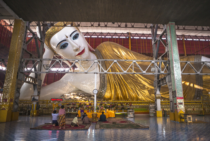 Myanmar Myanmar, Yangon City, The reclining Buddha at Chank Htat Gyi Paya Golden Buddah Complex 