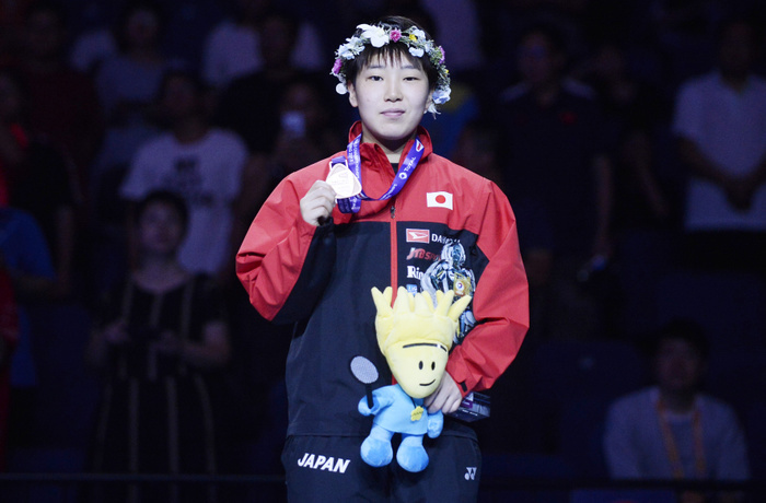 2018 Badminton World Championships Women s Singles Awards Ceremony: Akane Yamaguchi takes 3rd place Akane Yamaguchi  JPN , AUGUST 5, 2018   Badminton : Bronze medalist Akane Yamaguchi of Japan poses with her medal on the podium during the medal ceremony for The BWF World Championships 2018 Women s Singles at Nanjing Youth Olympic Games Sport Park in Nanjing, China.  Photo by Itaru Chiba AFLO 