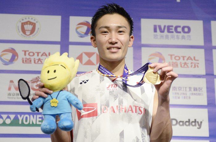 2018 Badminton World Championships Men s Singles Final   Momota becomes first Japanese male champion Kento Momota  JPN , AUGUST 5, 2018   Badminton : Winner Kento Momota of Japan poses with his medal during the press conference for The BWF World Championships 2018 Men s Singles at Nanjing Youth Olympic Games Sport Park in Nanjing, China.  Photo by Itaru Chiba AFLO 
