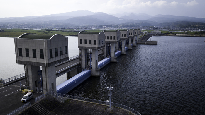 FLOODGATES OF ISAHAYA BAY DIKE REMAIN CLOSED AMID DISPUTE   ISAHAYA, JAPAN   AUGUST 07: Photo taken on August 7, 2018 shows a floodgates  front  of the Isahaya Bay dike in Nagasaki, Japan. A wide area of tidal land disappeared after the government in 1997 closed a wall of floodgates in the bay in the western part of the Ariake Sea for a land reclamation project. Since then, a series of lawsuits has been filed over the project, not only by fishermen but also farmers who are using the reclaimed land. The government was ordered to open some of the floodgates for an environmental assessment, but it has not complied.  Photo: Richard Atrero de Guzman Aflo 