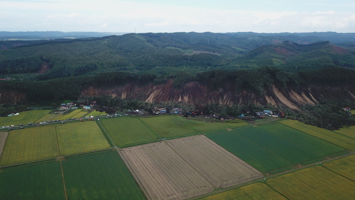 Japan Earthquake HOKKAIDO, JAPAN   SEPTEMBER 08: Photo taken on September 8, 2018 shows an aerial view of the massive landslide that destroys several homes and killing several people and leaving dozens still missing in Atsuma town, Hokkaido, northern Japan. A powerful Magnitude 7 earthquake hit wide areas of Hokkaido early Thursday, triggering landslides as well as causing the loss of power.  Photo: Richard Atrero de Guzman Aflo 