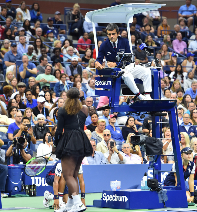 2018 U.S. Open Women s Final Serena Williams of the United States argues with chair umpire Carlos Ramos in the second set during the women s singles final match of the US Open tennis tournament at Arthur Ashe Stadium, USTA Billie Jean King National Tennis Center in Flushing, Queens, New York City, United States, September 8, 2018.  Photo by AFLO 