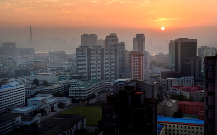 Inter Korean Summit in Pyongyang  Inter Korean Summit, Sep 19, 2018 : Sunrise seen from Koryo hotel in Pyongyang, North Korea. South Korean President Moon Jae In and North Korean leader Kim Jong Un signed an agreement at the end of their summit talks in Pyongyang on September 19. North Korean leader Kim agreed to permanently dismantle major missile engine test facilities and a launch pad near its border with China, local media reported. EDITORIAL USE ONLY  Photo by Pyeongyang Press Corps Pool AFLO   NORTH KOREA 