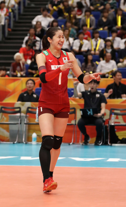 2018 World Volleyball Women 2018 Women s Volleyball World Championship First Round Pool A Japan vs. Cameroon Mochiyu Nagaoka smiles after scoring a service ace in the third set, October 3, 2018  photo date 20181003  photo location Yokohama Arena