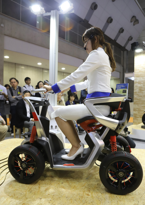 2018 International Home Care   Rehabilitation Exhibition October 10, 2018, Tokyo, Japan   Japan s motorcycle giant Yamaha Motor displays an electric personal mobility  YNF 01  which has in wheel motors and independent suspensions to stabilize its stylish body at the International Home care and Rehabilitation Exhibition in Tokyo on Wednesday, October 10, 2018.     Photo by Yoshio Tsunoda AFLO  LWX  ytd 