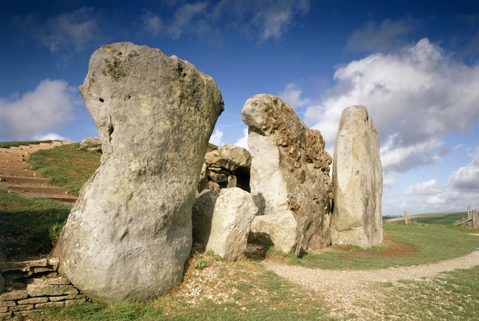 West Kennet Long Barrow, Wiltshire, c1980 c2017. Artist: Historic England Staff Photographer. West Kennet Long Barrow, Wiltshire, c1980 c2017. Stones at the entrance. This chambered long barrow is one of the most impressive Neolithic tombs in England. It forms part of the Stonehenge and Avebury World Heritage Site.