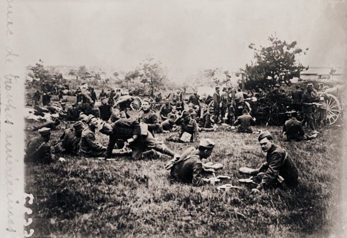 Bivouac of American troops, c1914 c1918. Artist: Unknown. Bivouac of American troops, c1914 c1918. Photograph from a series of glass plate stereoview images depicting scenes from World War I  1914 1918 .