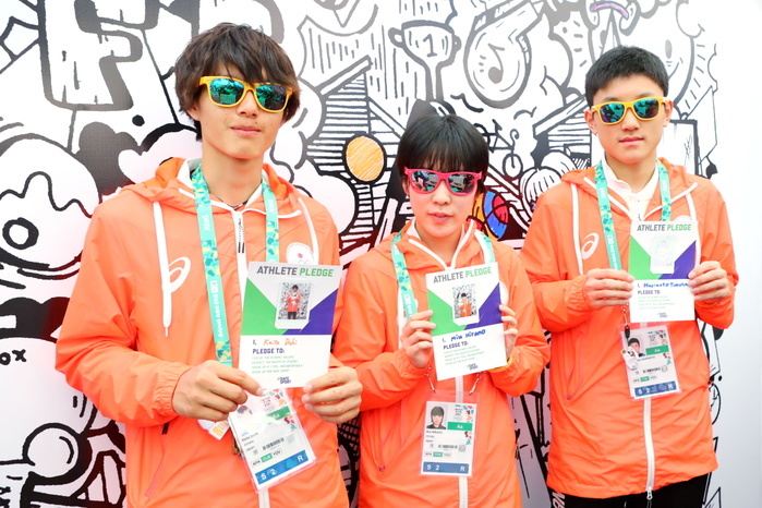 2018 Youth Olympic Games Cultural and Educational Programs   L R  Keita Dohi, Miu Hirano, Tomokazu Harimoto  JPN , OCTOBER 11, 2018 : Japanese players participate the Culture and Education Program  CEP  during Buenos Aires 2018 Youth Olympic Games at Athlete s Village in Buenos Aires, Argentina.  Photo by Naoki Nishimura AFLO SPORT 