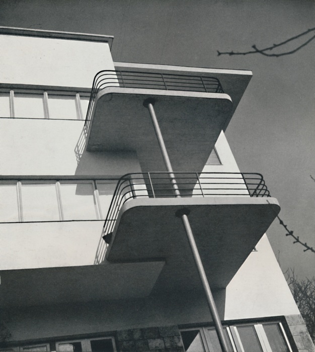 House for two families in Budapest, Romania, 1933. Artist: Unknown. House for two families in Budapest, Romania, 1933. Architect: L. Kozma. Construction of reinforced concrete, pillars of Mannesmann hollow steel tubes. From Decorative Art 1933   Year Book of The Studio, edited by C. G. Holme.  The Studio Ltd., London, 1933 