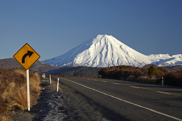 New Zealand Mt Ngauruhoe and Desert Road, Tongariro National Park, Central Plateau, North Island, New Zealand