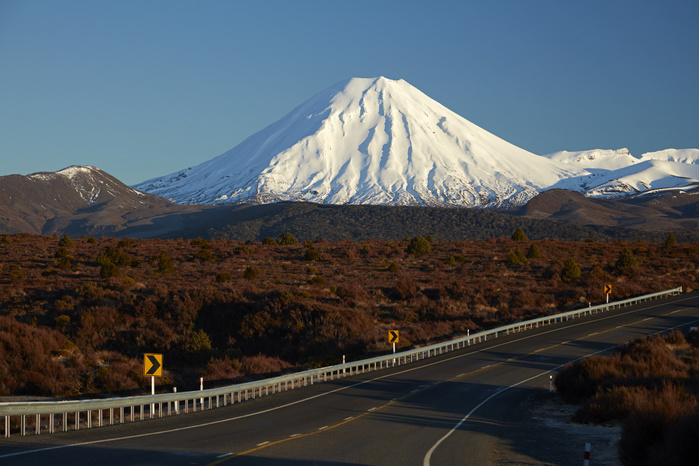 New Zealand Mt Ngauruhoe and Desert Road, Tongariro National Park, Central Plateau, North Island, New Zealand