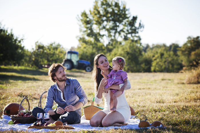 Family enjoying picnic on sunny day
