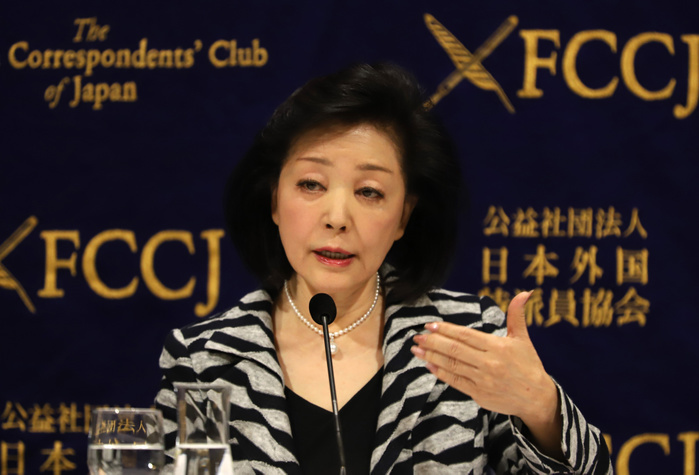 Yoshiko Sakurai held a press conference at the FCCJ November 16, 2018, Tokyo, Japan   Japanese conservative journalist Yoshiko Sakurai speaks at the Foreign Correspondents  Club of Japan in Tokyo on Friday, November 16, 2018. Sapporo district court rejected former Asahi Shimbun journalist Takashi Uemura s lawsuit seeking compenstion of damages against Sakurai s comment  fabricated article  for the issues on Korean comfort women during the WWII by Uemura.     Photo by Yoshio Tsunoda AFLO  LWX  ytd 