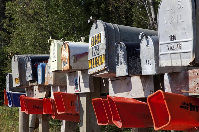 Traditional American mailboxes near Ferndale, Montana Province, USA, North America, Photo by Harry Laub